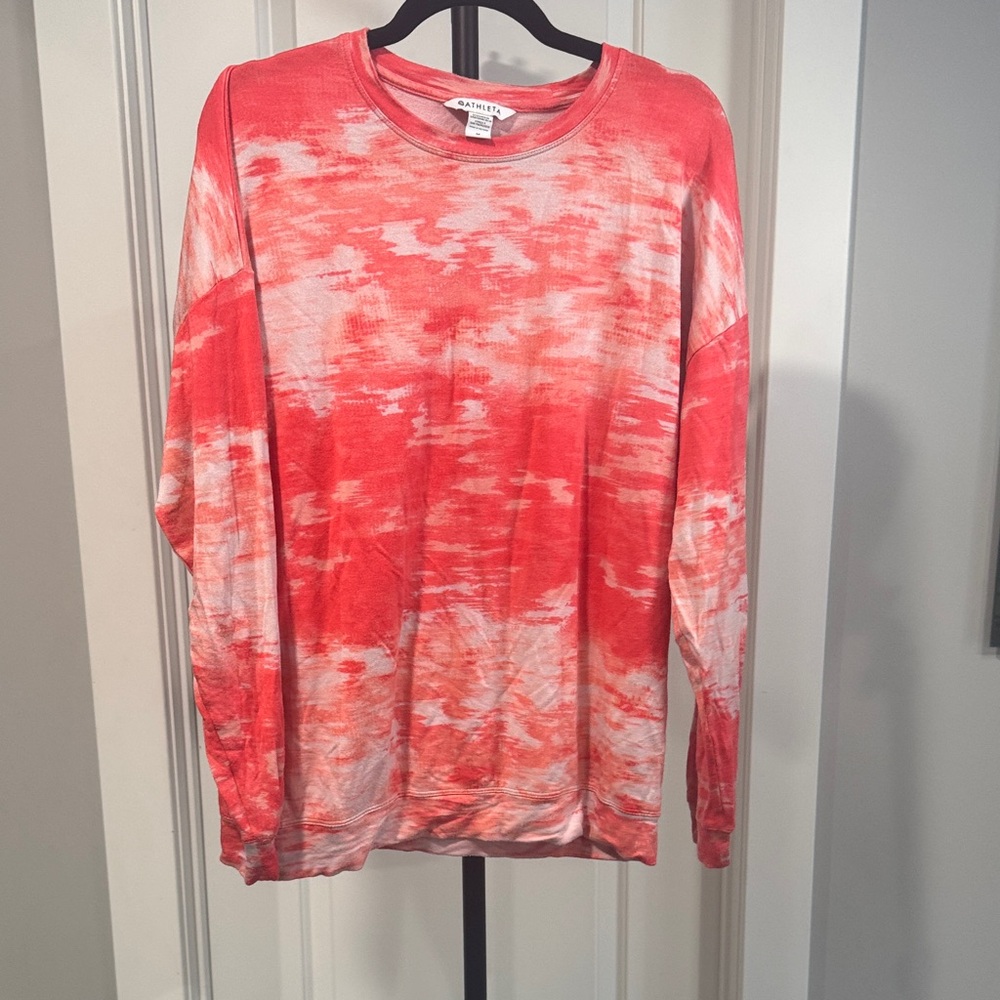 Athleta Red and White Tie-Dye Long Sleeve Shirt